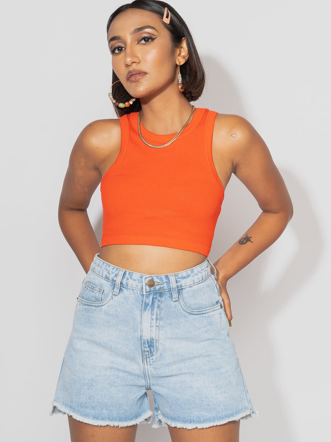 

FREAKINS Women Blue Washed High-Rise Denim Shorts