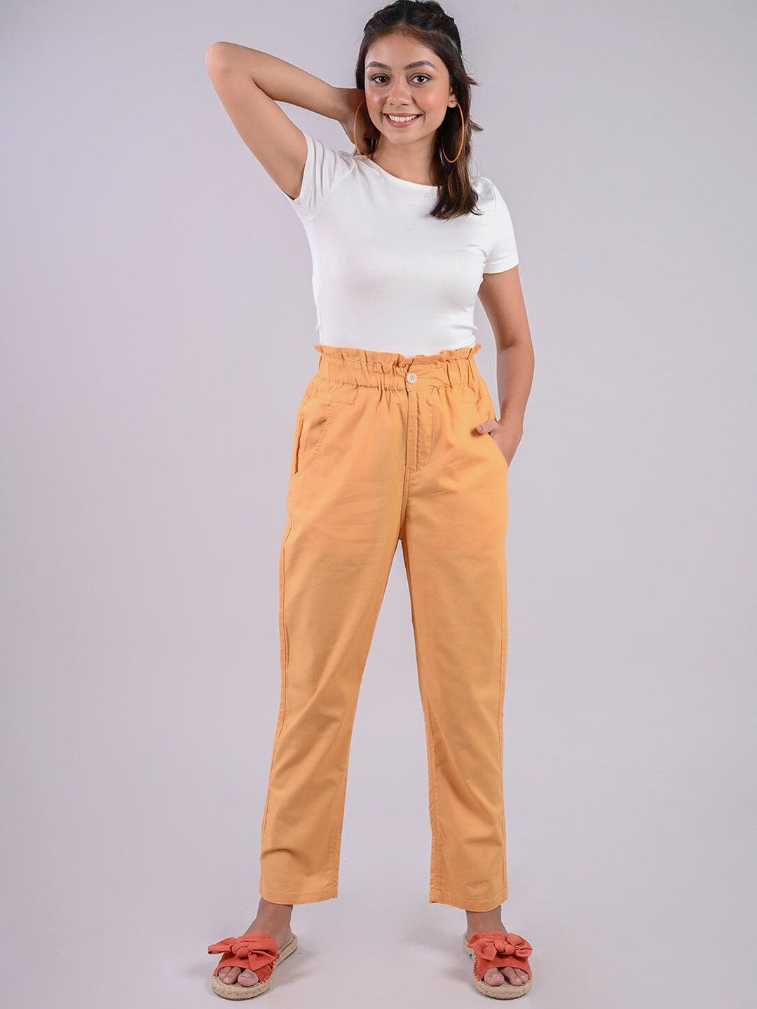 

FREAKINS Women Mustard Tapered Fit High-Rise Low Distress Jeans
