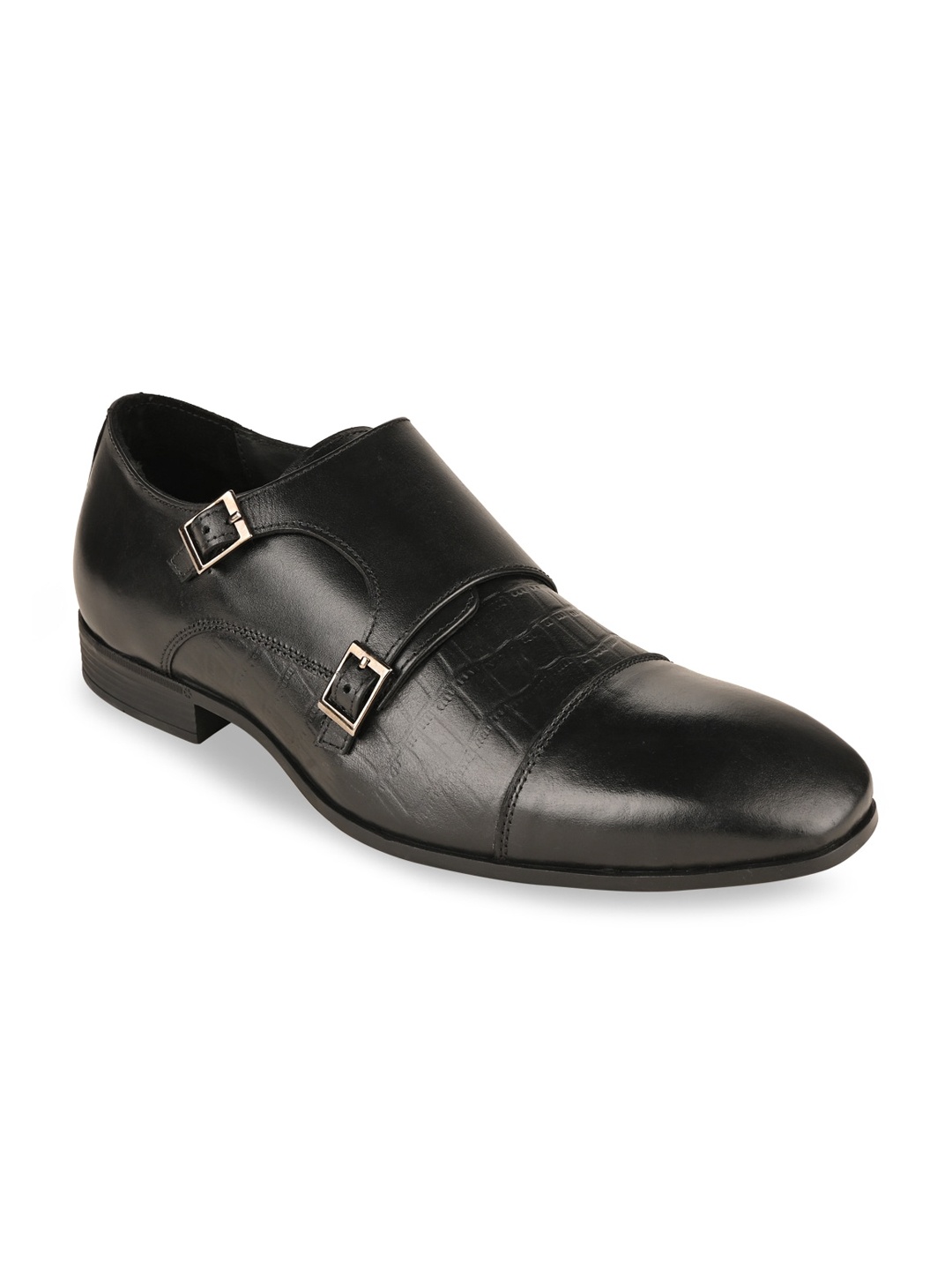 

Regal Men Black Solid Leather Formal Monk Shoes