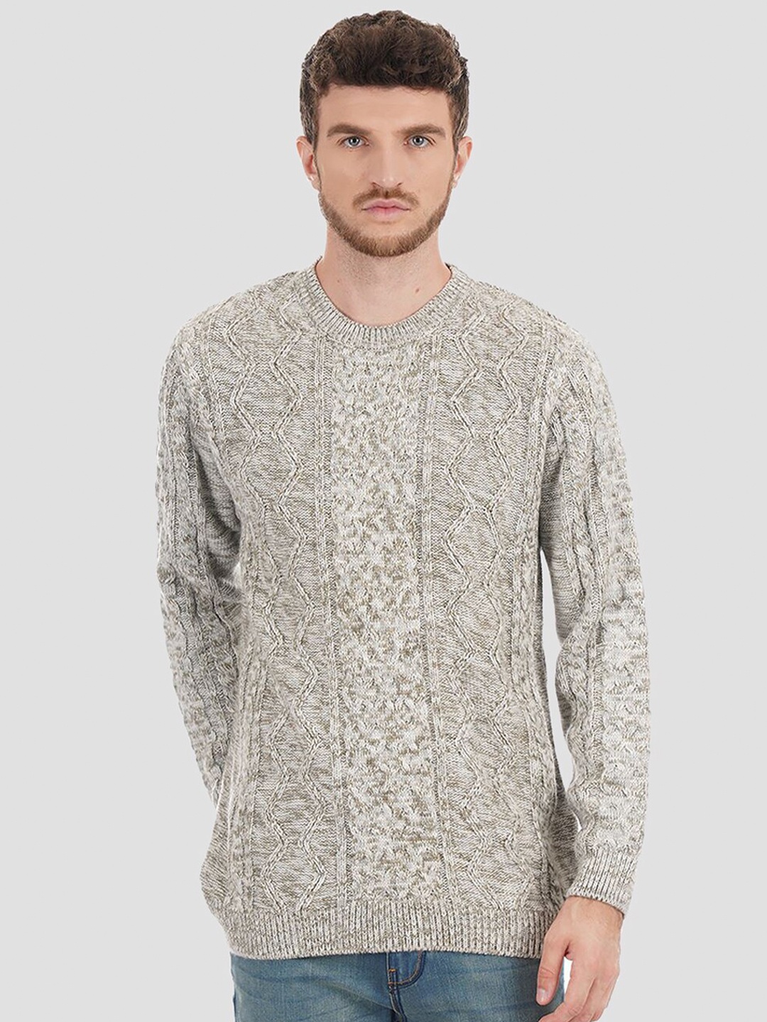 

LONDON FOG Men Grey Cable Knit Pullover Sweater