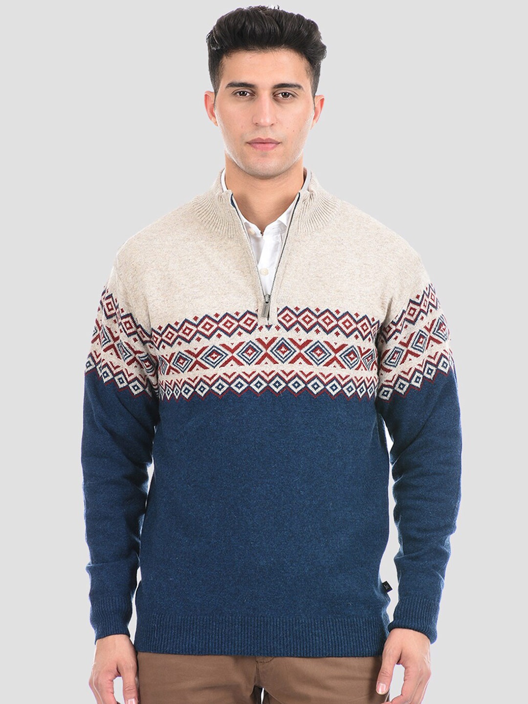 

LONDON FOG Men Blue & Maroon Pullover