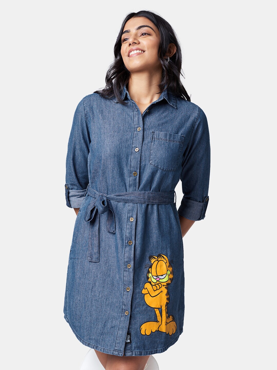 

The Souled Store Blue Cotton Denim Shirt Dress