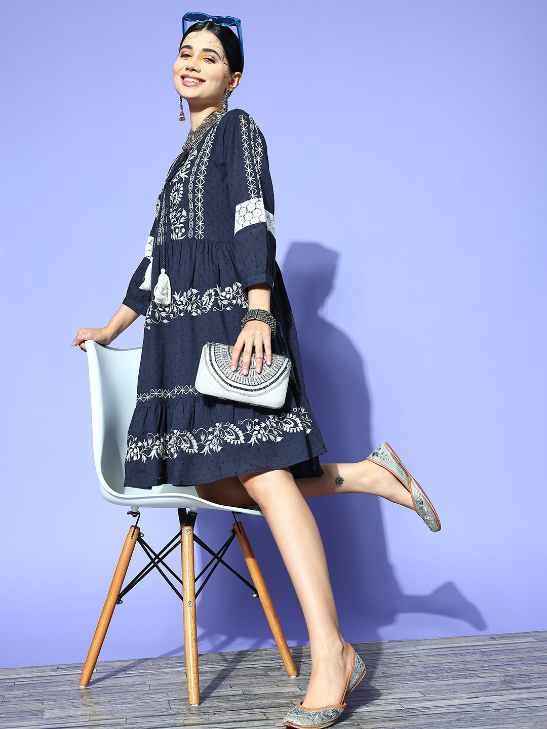 

Ishin Women Blue Ethnic Motifs Craft Culture Dress