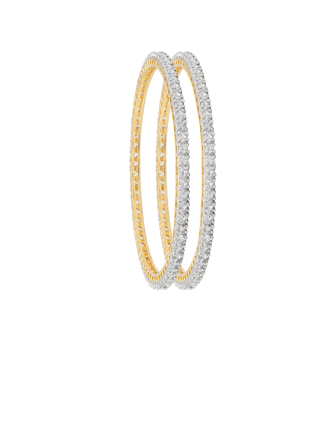 

Shining Jewel - By Shivansh Women Set Of 2 Gold-Plated White CZ-Studded Bangle