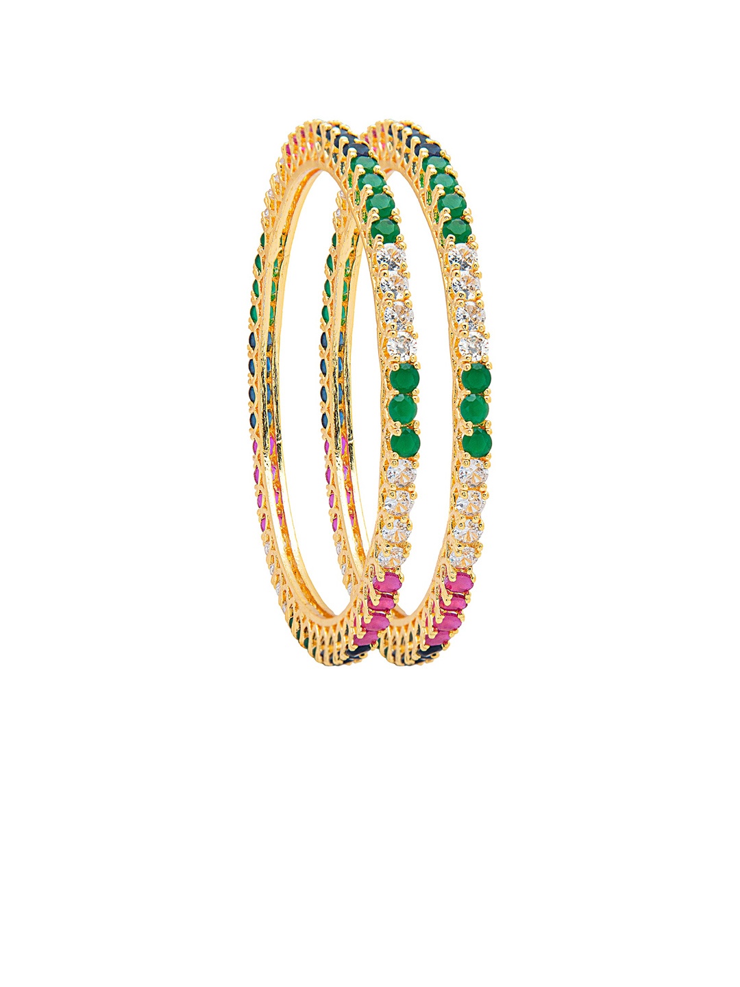 

Shining Jewel - By Shivansh Set Of 2 Gold-Plated Green & Pink Stone Studded Bangle