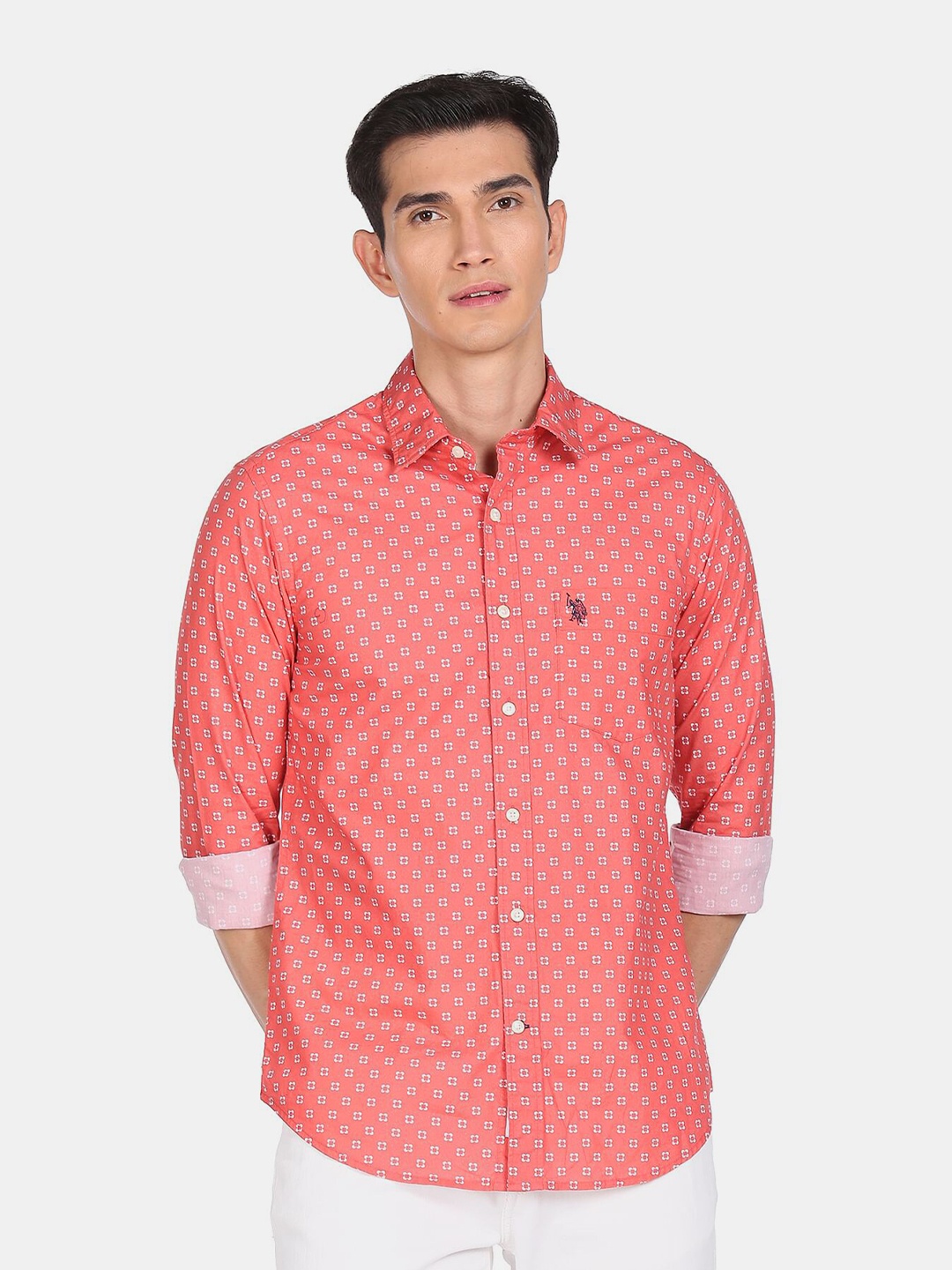 

U S Polo Assn Men Coral Floral Printed Casual Shirt