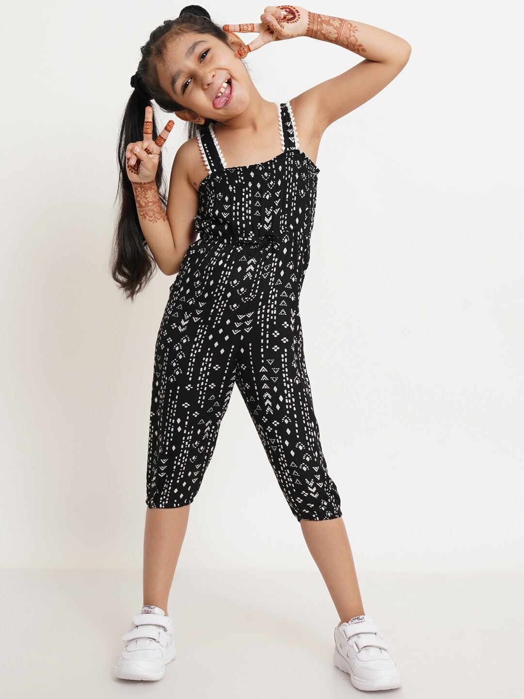 

Creative Kids Girls Black & White Printed Basic Jumpsuit