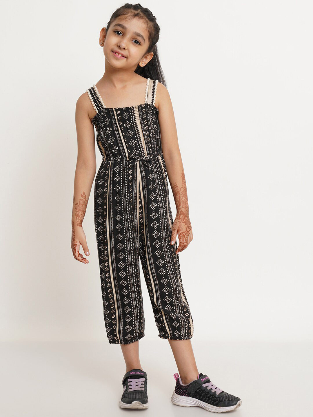 

Creative Kids Girls Black & Brown Printed Basic Jumpsuit