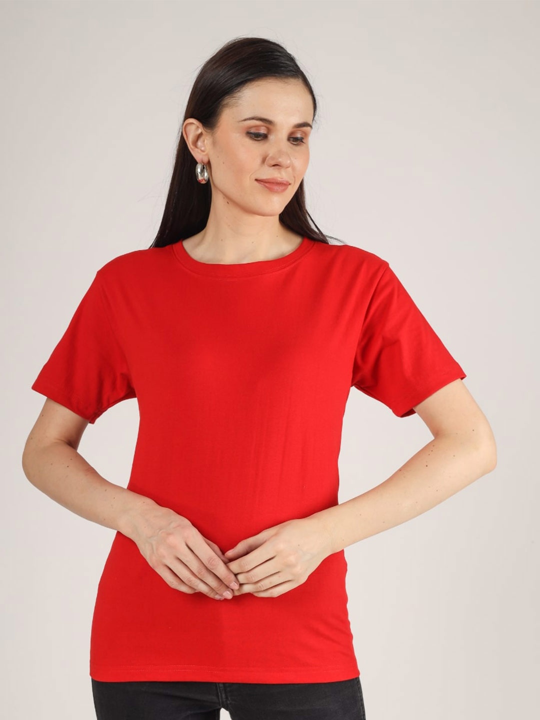 

The Label Bar Women Red Round Neck T-shirt