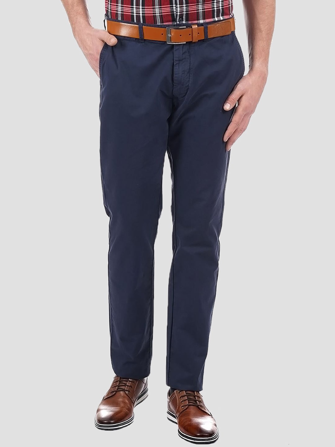 

LONDON FOG Men Navy Blue Low-Rise Trousers
