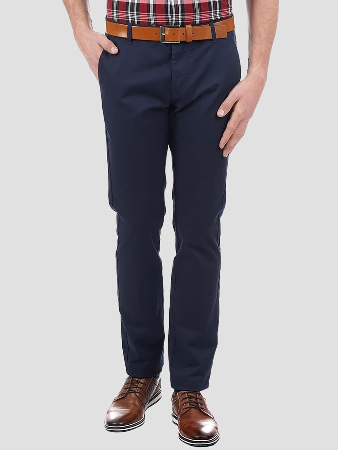

LONDON FOG Men Navy Blue Low-Rise Trousers