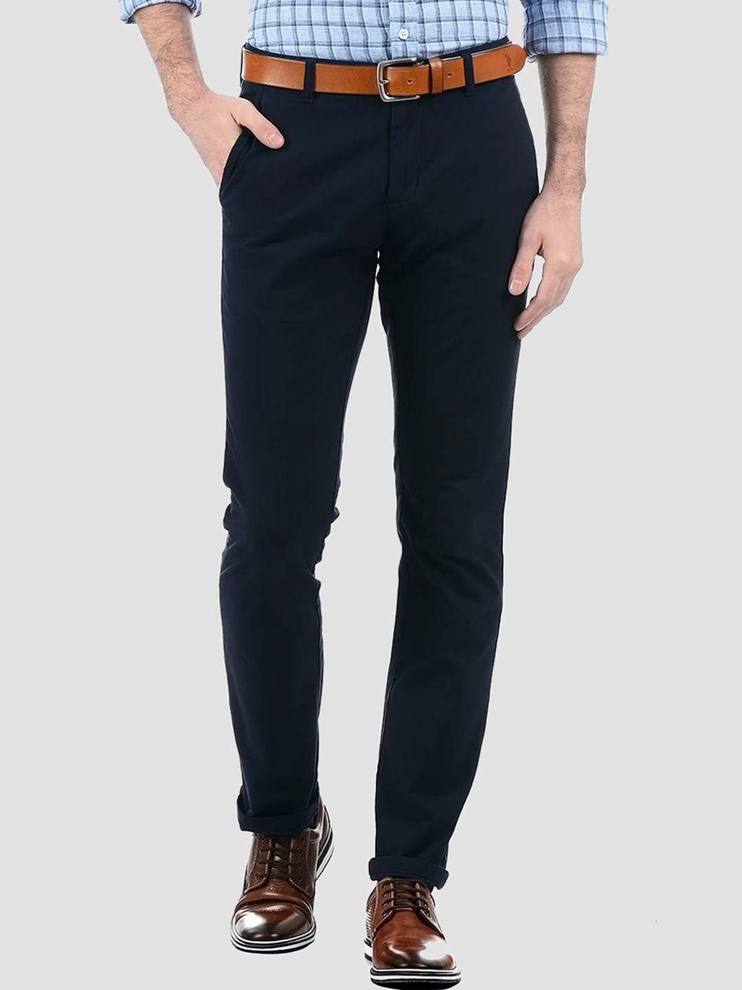

LONDON FOG Men Navy Blue Low-Rise Chinos Trousers