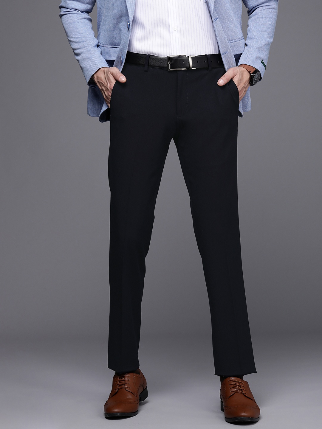 

Peter England Elite Men Navy Blue Neo Slim Fit Formal Trousers