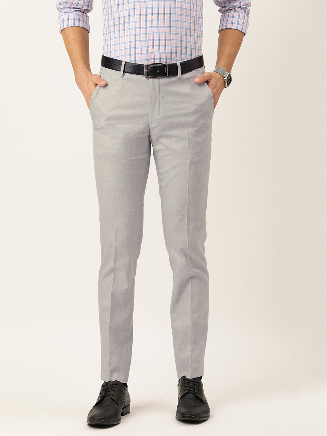 

Peter England Men Grey Slim Fit Trousers