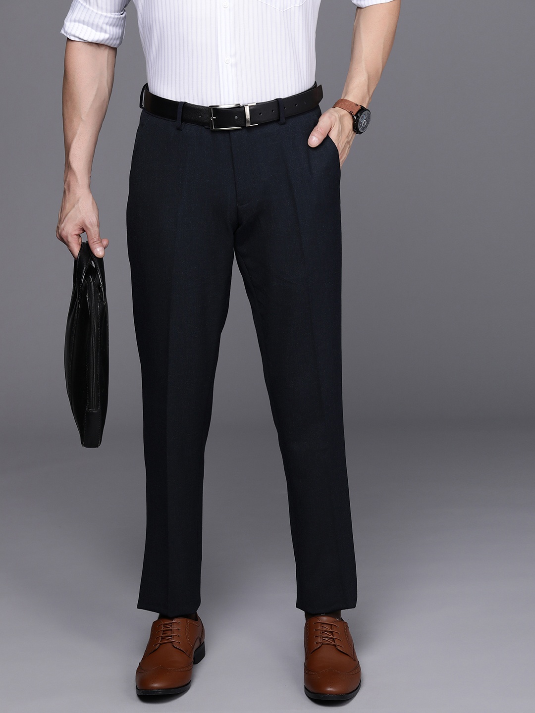 

Peter England Elite Men Navy Blue Slim Fit Formal Trousers