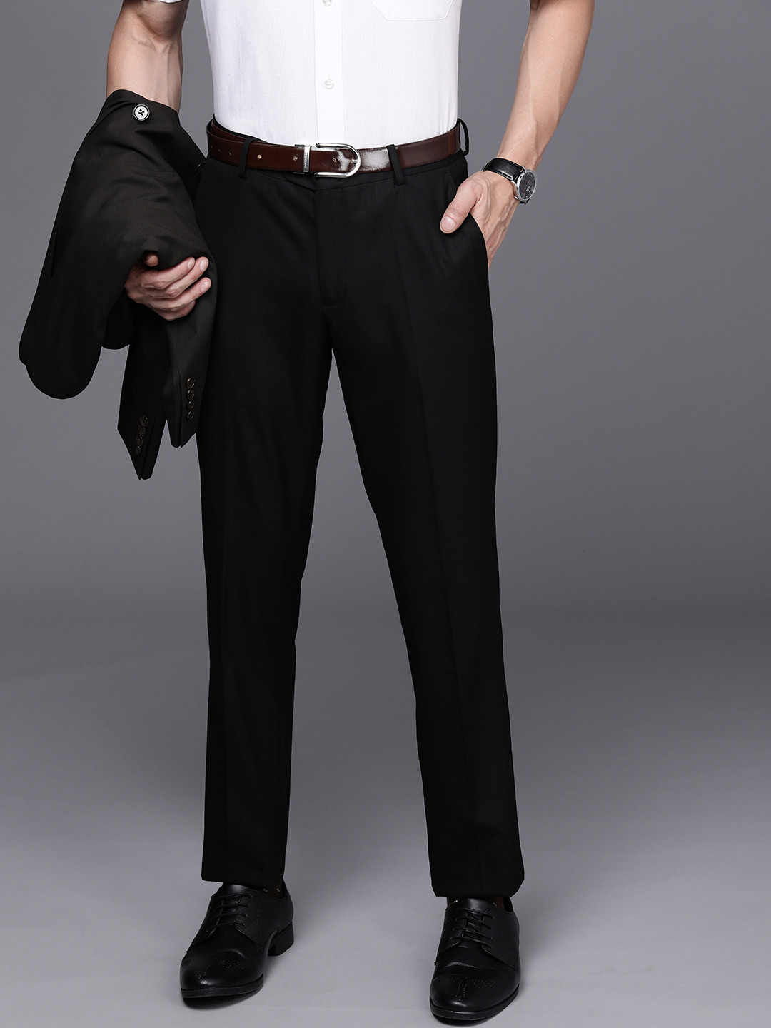 

Peter England Elite Men Black Slim Fit Trousers