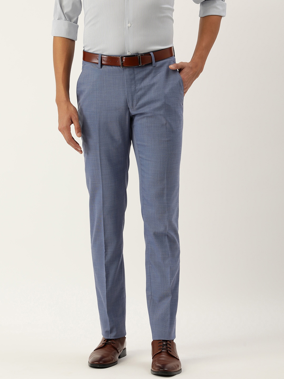 

Peter England Men Blue Textured Slim Fit Formal Trousers