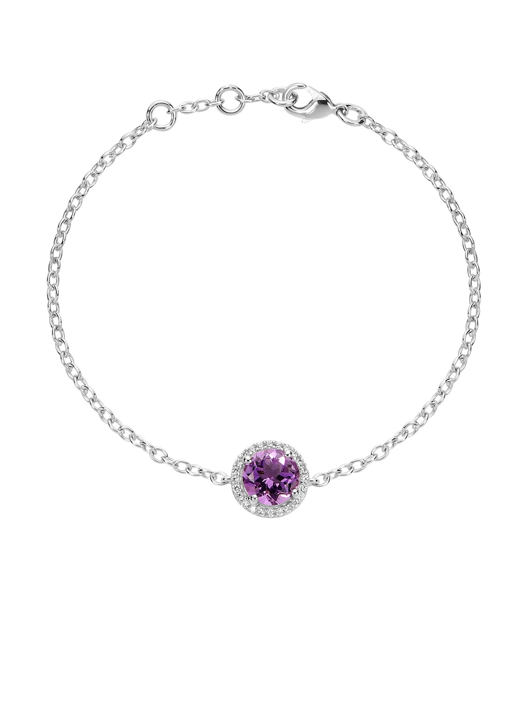 

LA SOULA 925 Sterling Silver Silver-Plated & Purple Stone-Studded Bracelet Rakhi