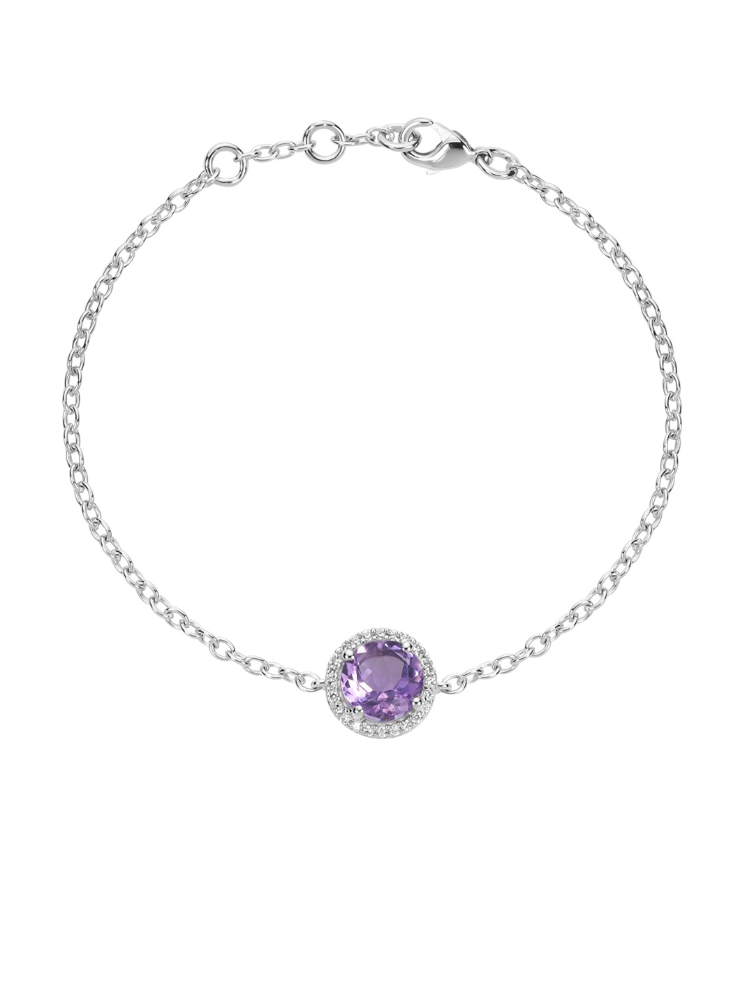 

LA SOULA 925 Sterling Silver-Plated Purple & white Stone-Studded Bracelet Rakhi