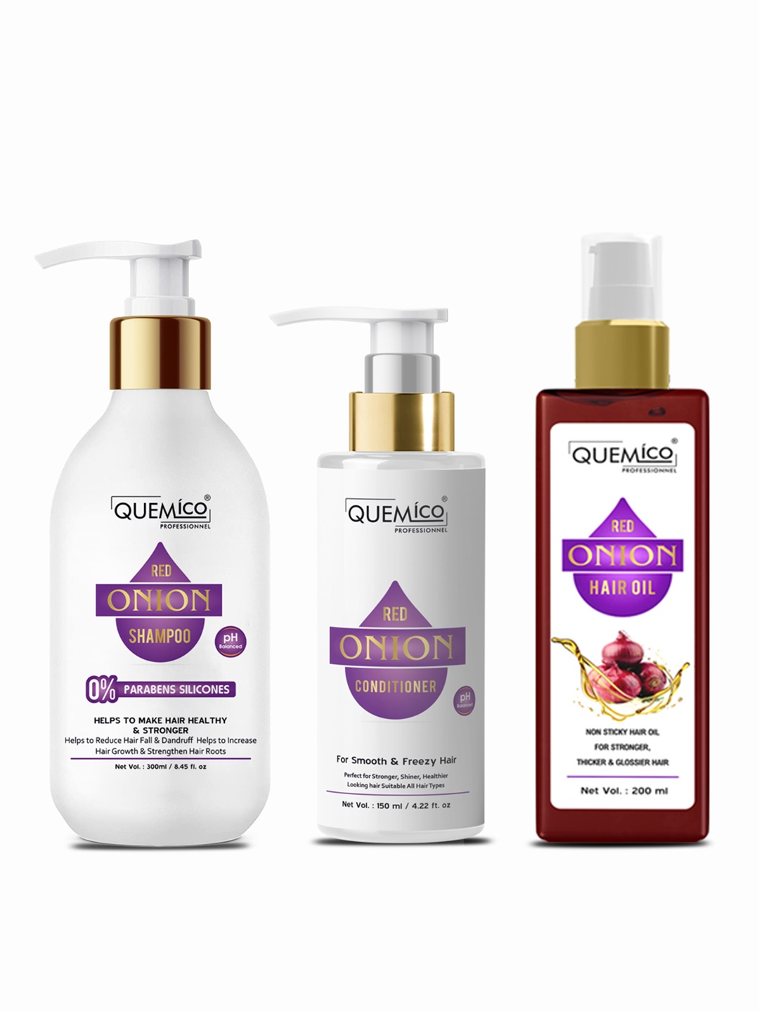 

Quemico Professionnel Red Onion Hair Care Kit - Shampoo + Conditioner + Hair Oil