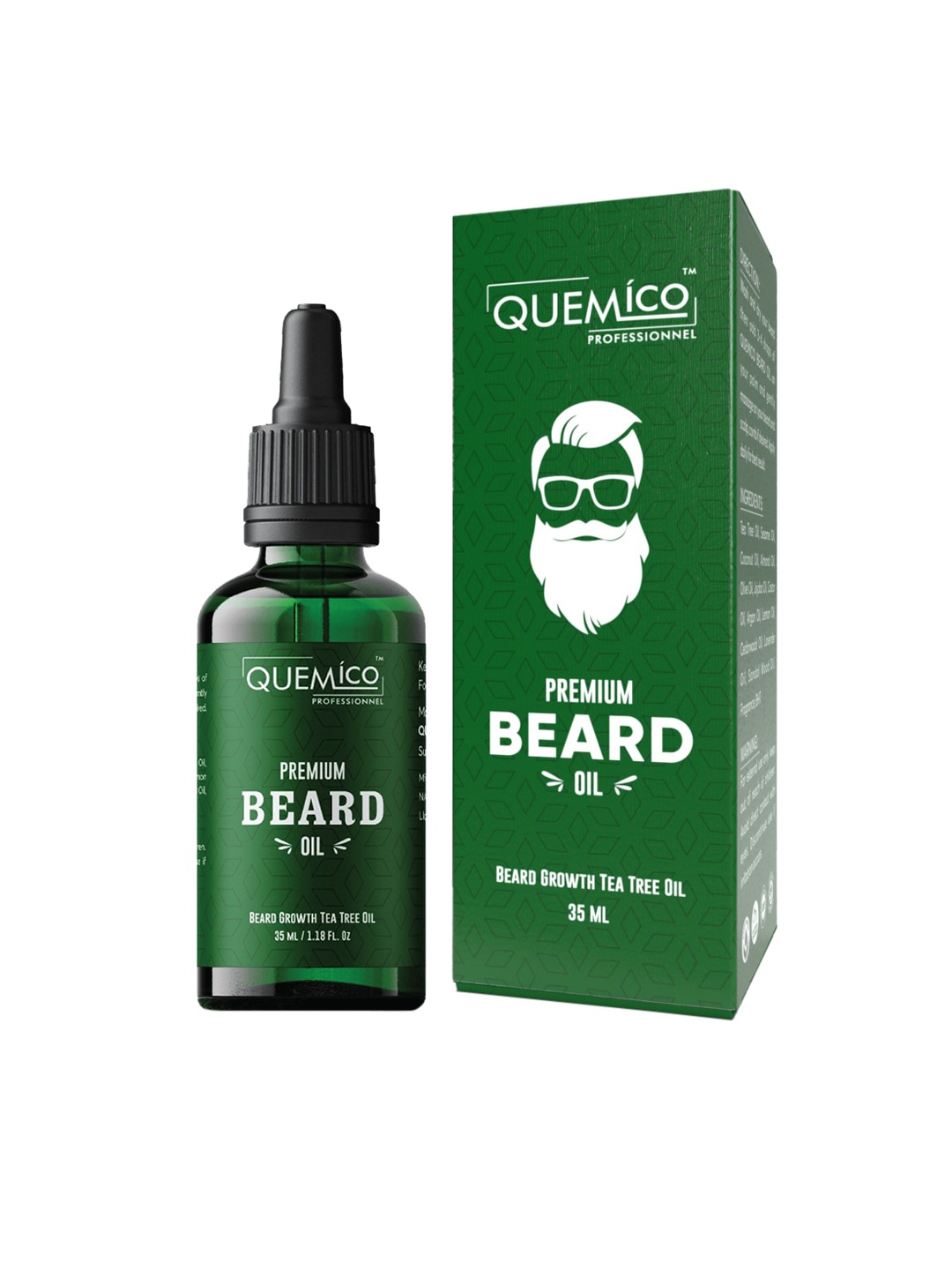 

Quemico Professionnel Premium Beard Growth Tea Tree Oil with 5 Essential Oils - 35 ml, Green