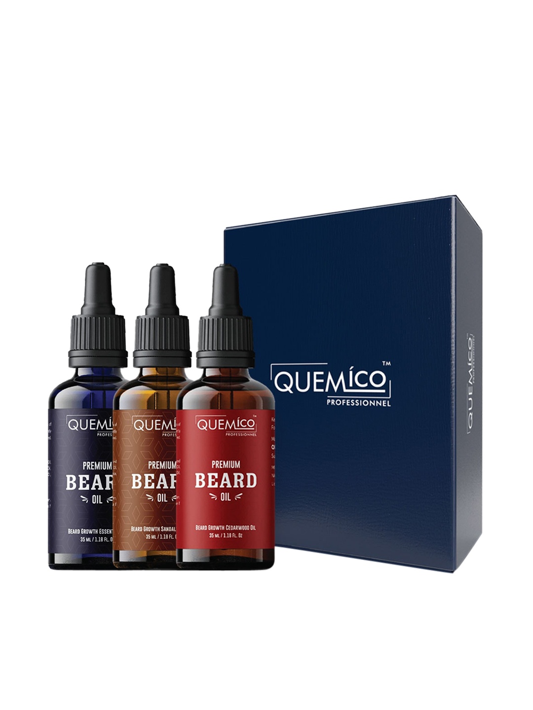 

Quemico Professionnel Set of Cedarwood + Sandalwood + Almond Beard Growth Oil - 35 ml each, Navy blue