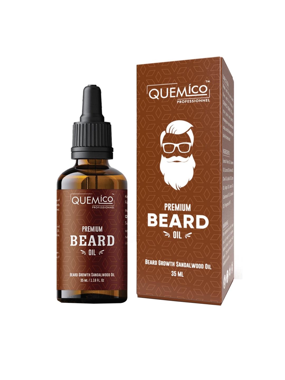 

Quemico Professionnel Premium Beard Growth Sandalwood Oil with 5 Essential Oils - 35 ml, Brown