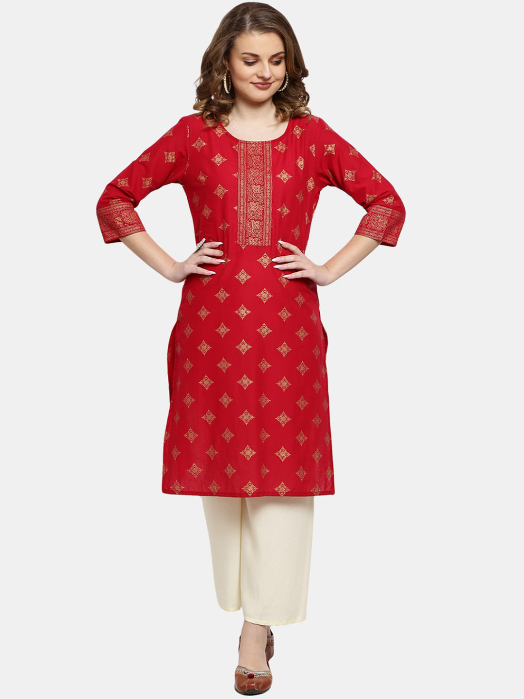 

Desi Mix Women Red Ethnic Motifs Printed Kurta