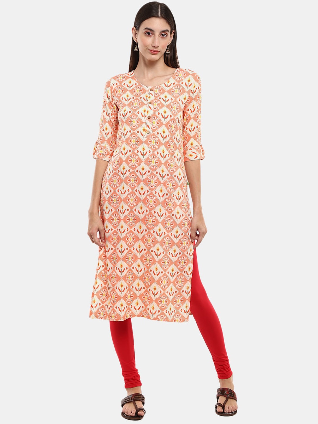 

Desi Mix Women Orange Ethnic Motifs Printed Kurta