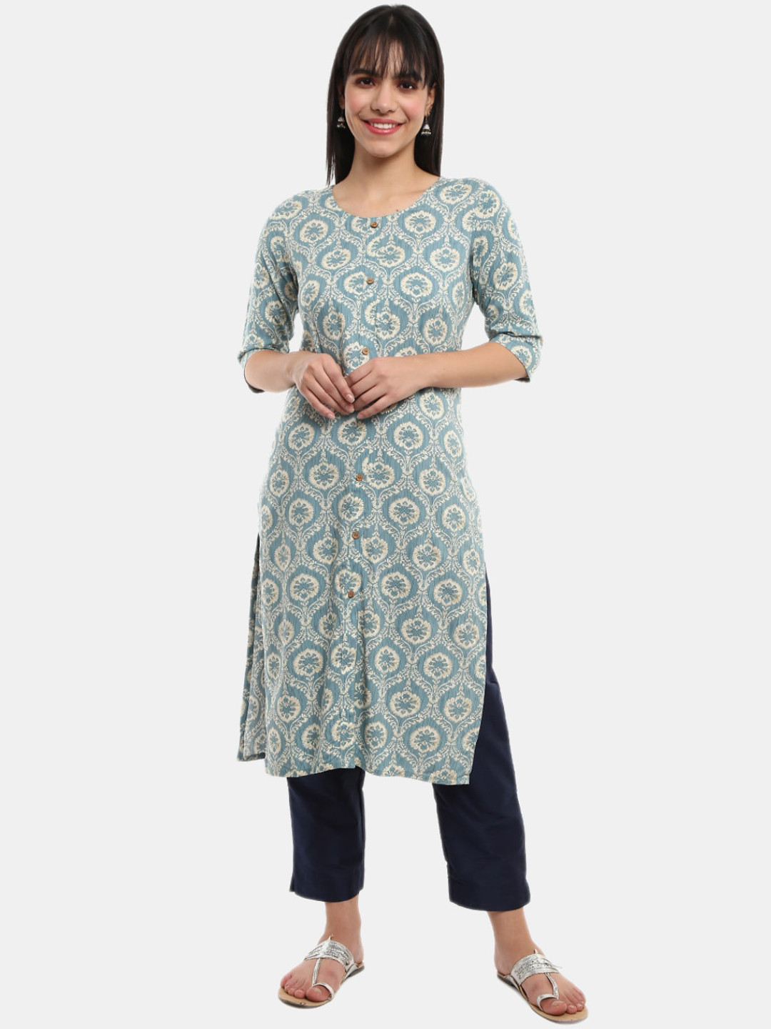 

Desi Mix Women Blue Ethnic Motifs Printed Kurta