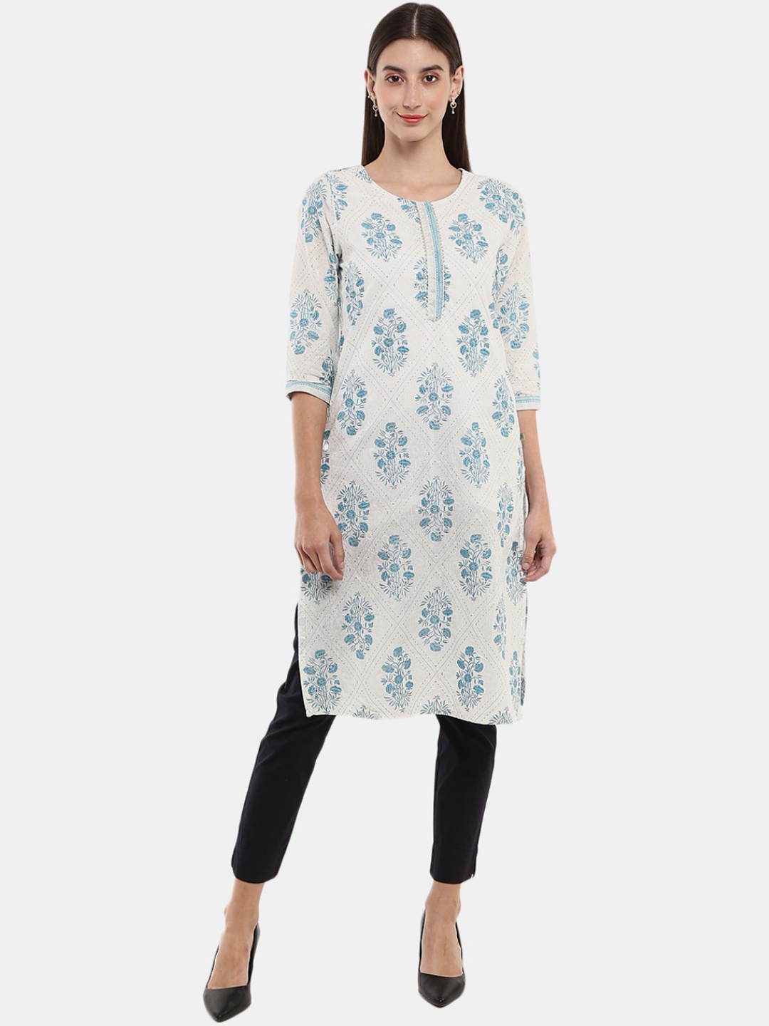 

Desi Mix Women White Floral Printed Kurta