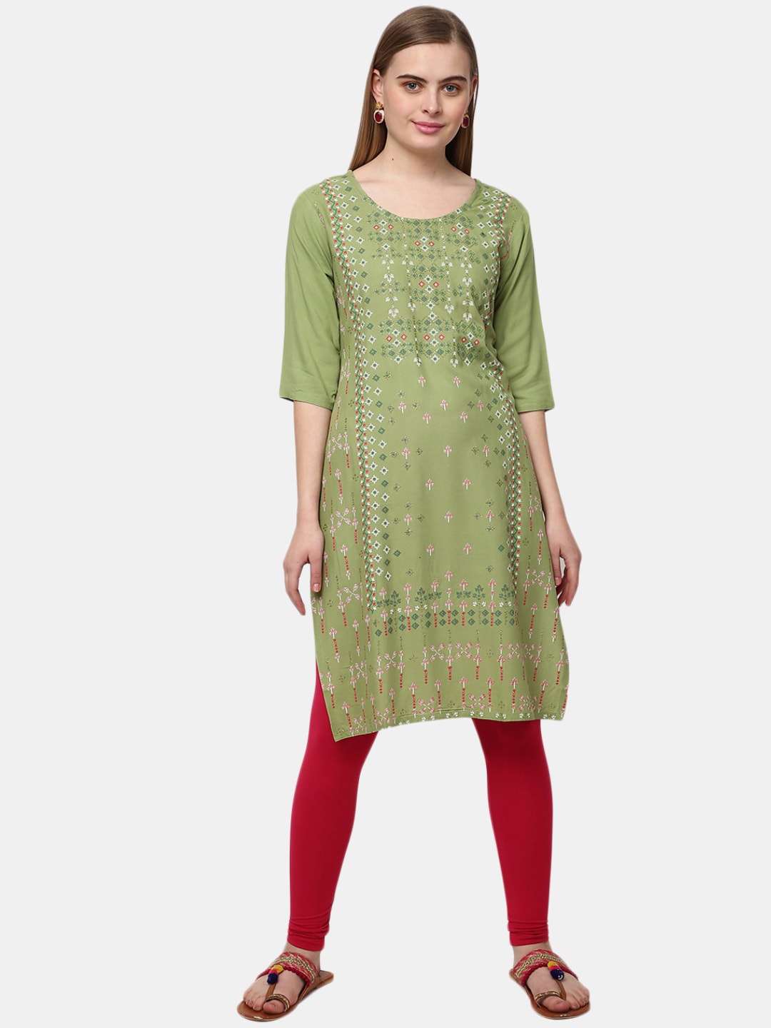 

Desi Mix Women Green Abstract Print Kurta