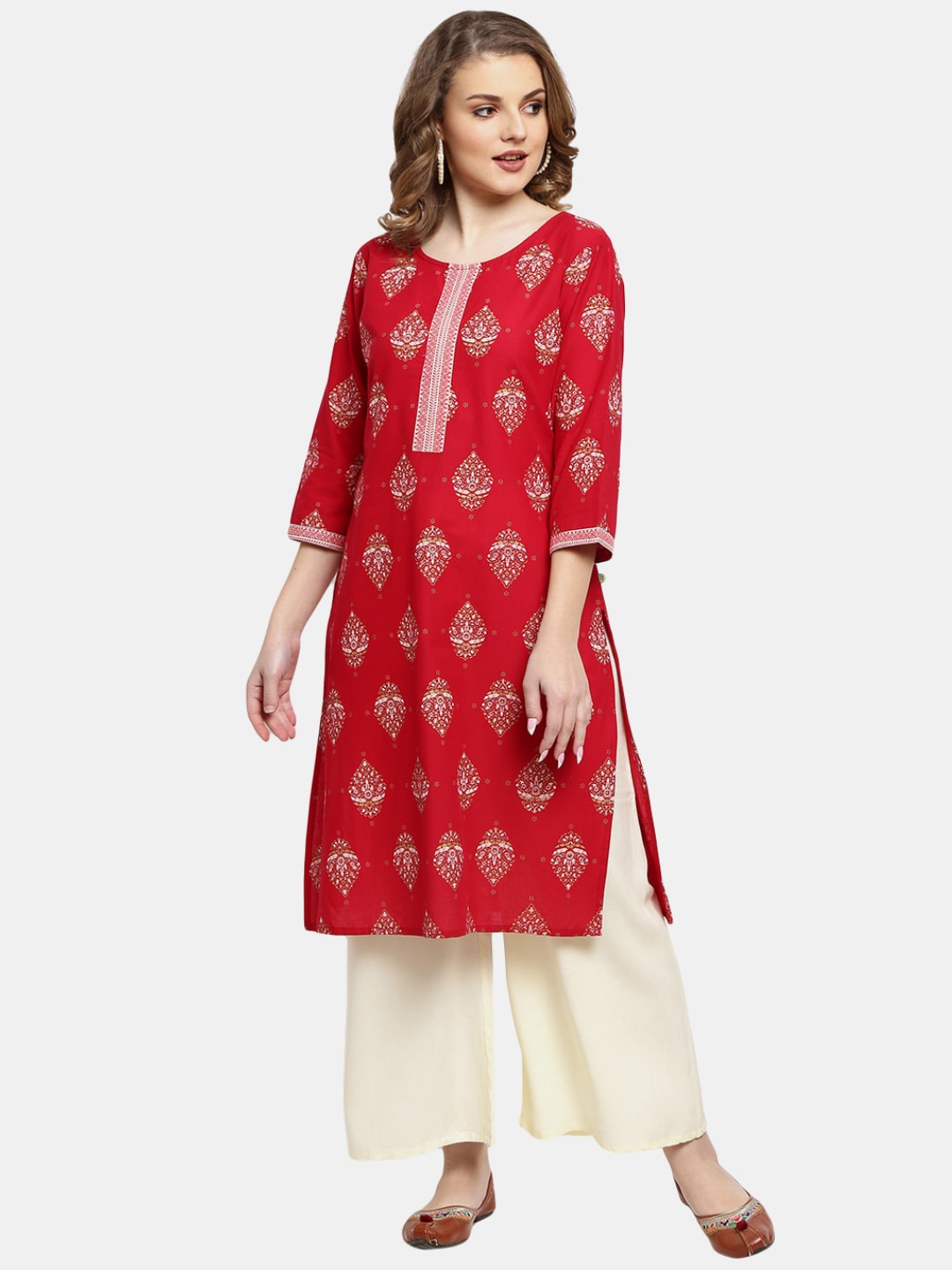 

Desi Mix Women Red Ethnic Motifs Printed Kurta
