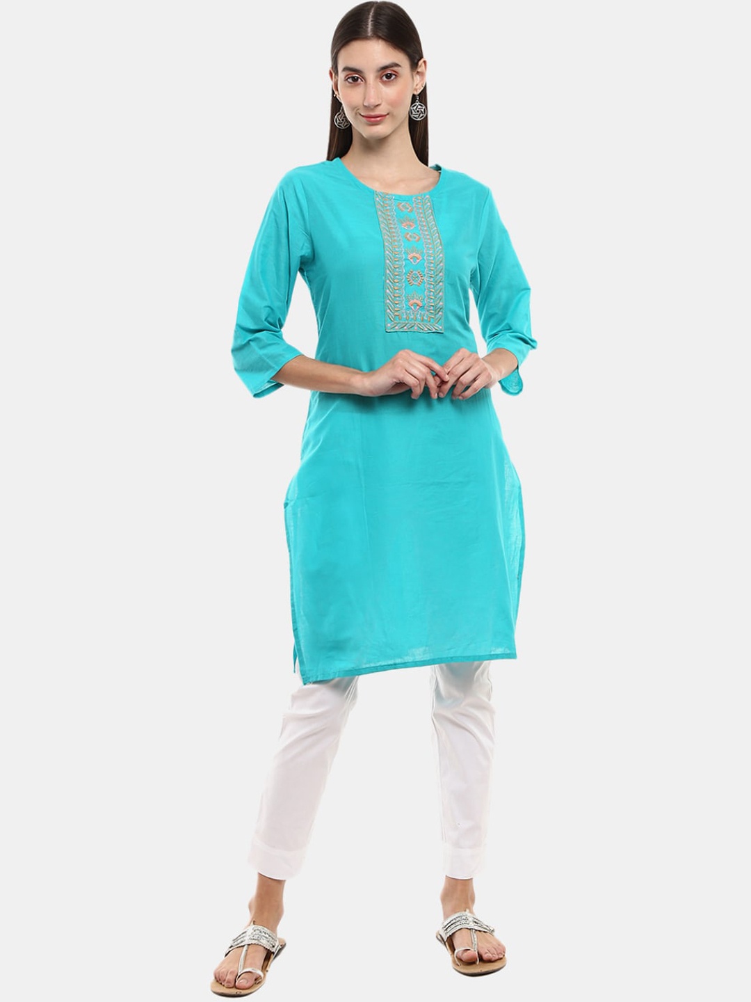 

Desi Mix Women Blue Ethnic Embroidered Kurta
