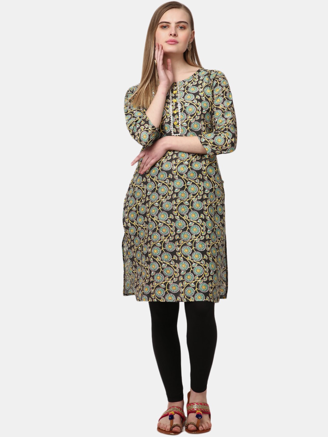 

Desi Mix Women Black Ethnic Printed Kurta