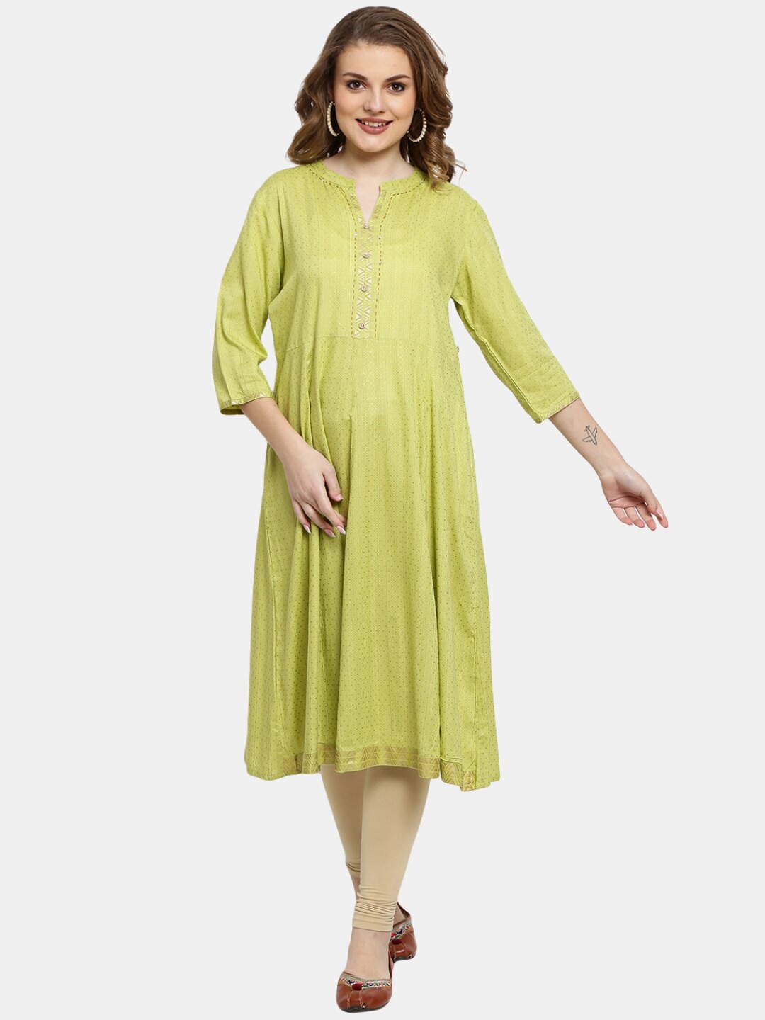 

Desi Mix Women Green Thread Work Anarkali Kurta