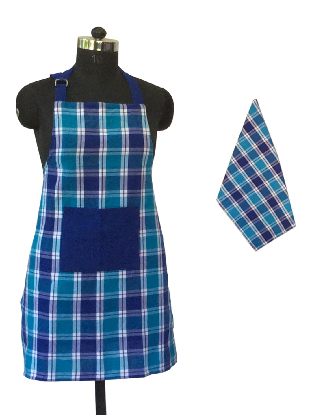

Lushomes Blue Checked Aprons With Kitchen Towel