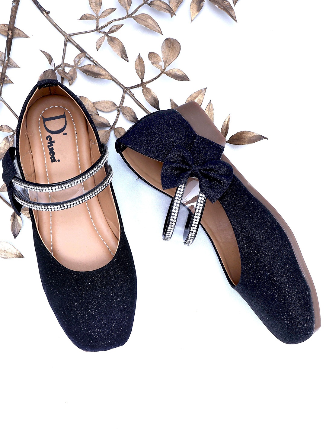 

DChica Girls Black Embellished Leather Party Flats