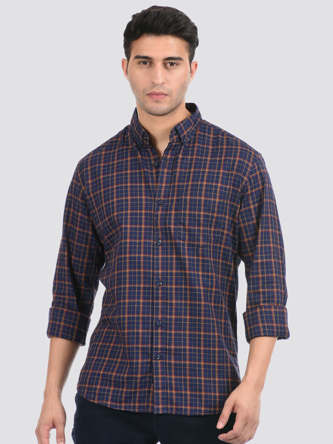 

LONDON FOG Men Blue Tartan Checks Checked Casual Shirt