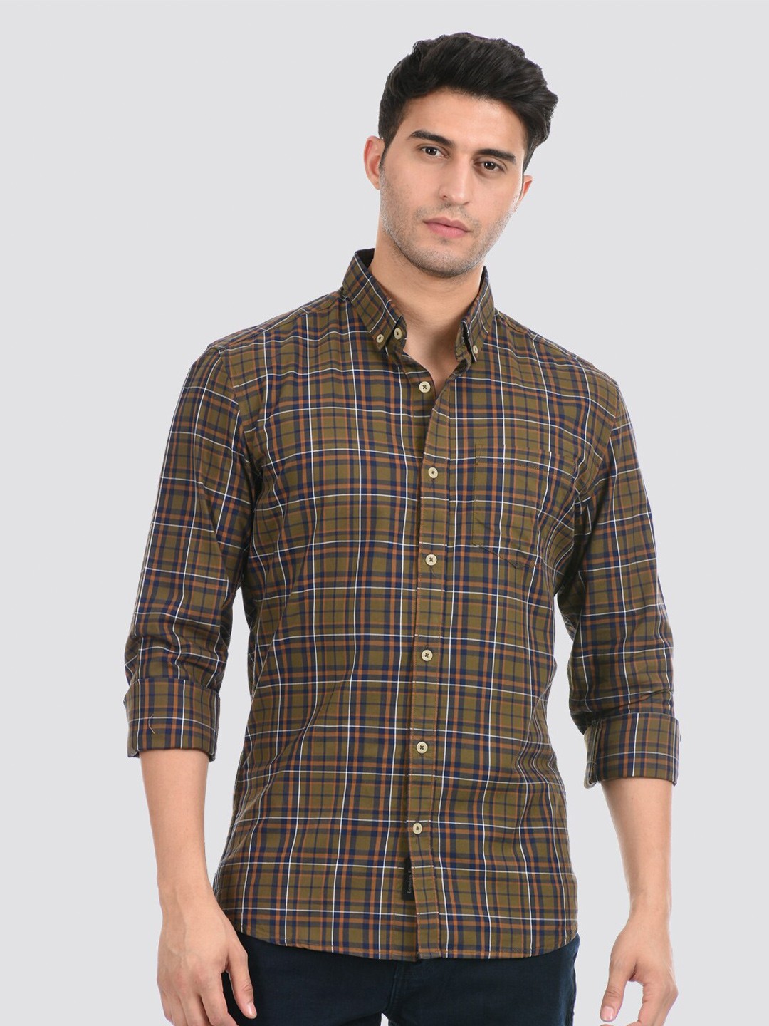 

LONDON FOG Men Green Tartan Checked Casual Shirt