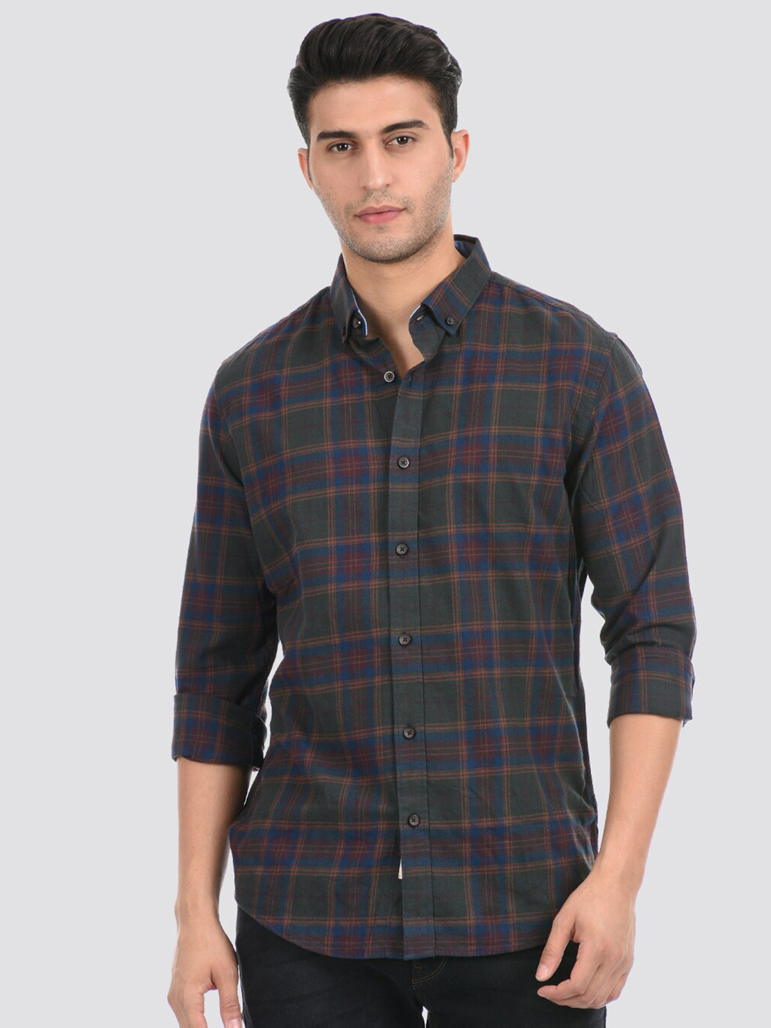 

LONDON FOG Men Green Tartan Checks Checked Casual Shirt