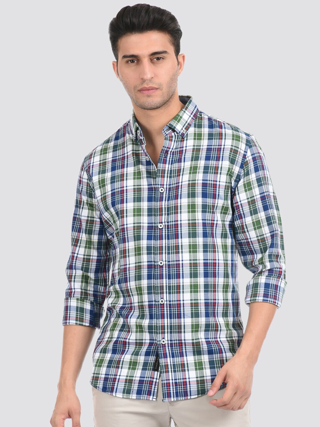 

LONDON FOG Men Green Tartan Checks Checked Casual Shirt