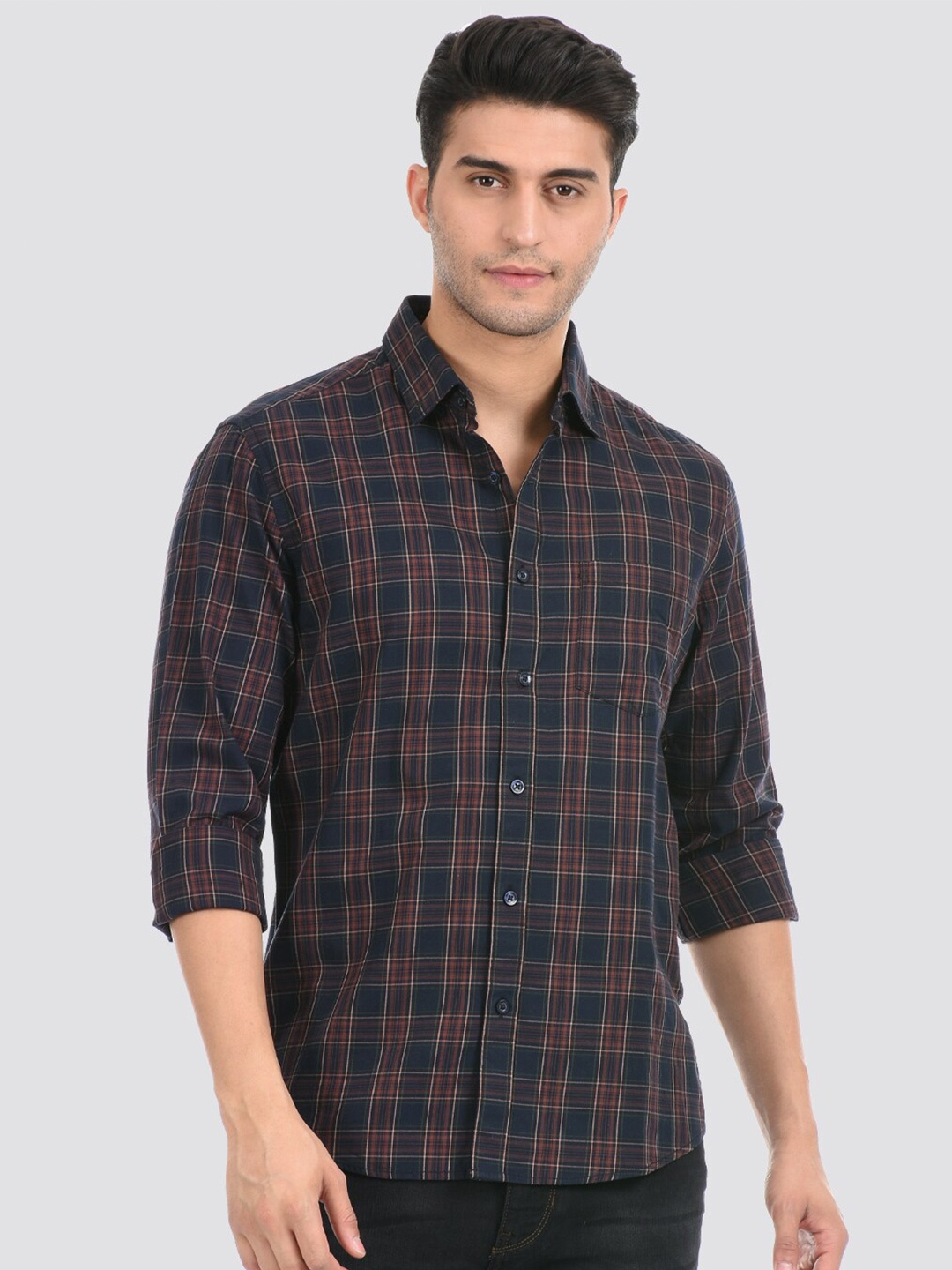 

LONDON FOG Men Blue Tartan Checks Checked Casual Shirt