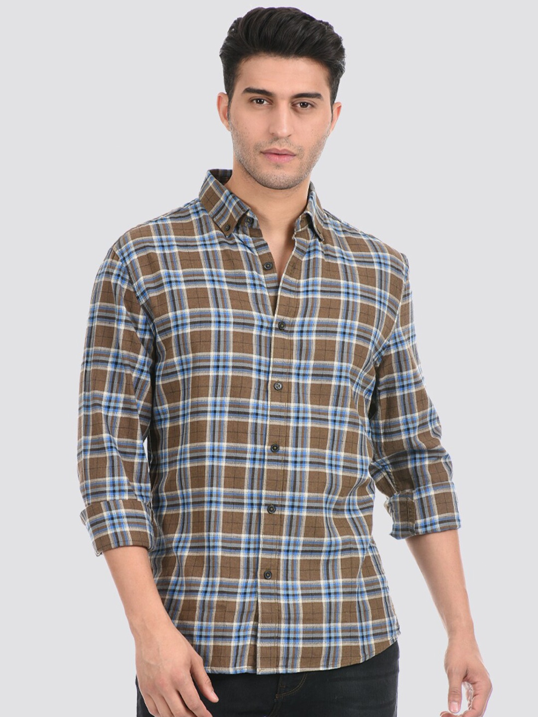 

LONDON FOG Men Brown Tartan Checks Checked Casual Shirt