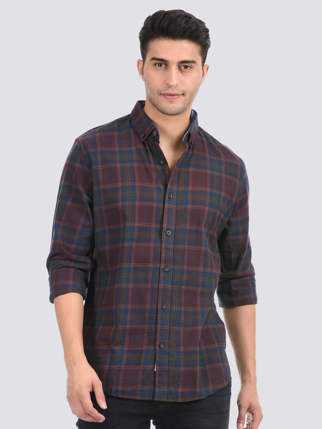 

LONDON FOG Men Brown Tartan Checks Checked Casual Shirt