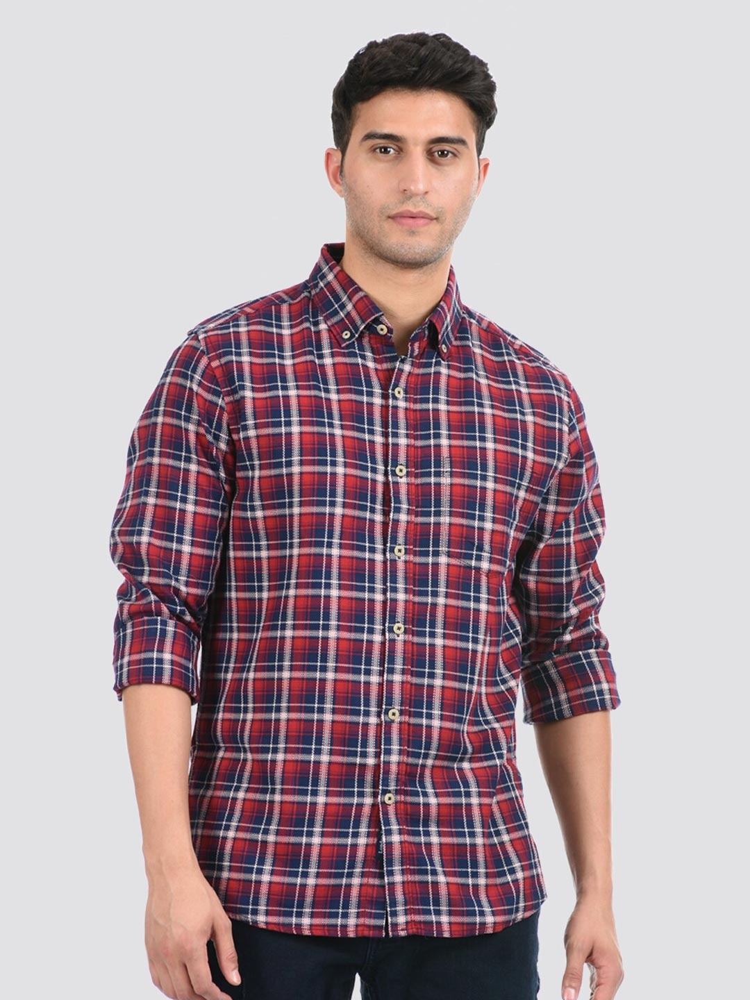 

LONDON FOG Men Regular Fit Red Tartan Checks Checked Casual Shirt