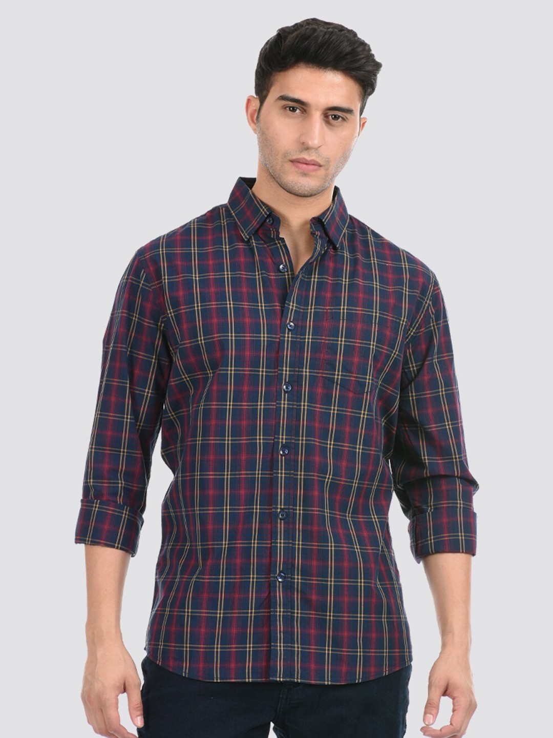 

LONDON FOG Men Blue Tartan Checks Checked Casual Shirt