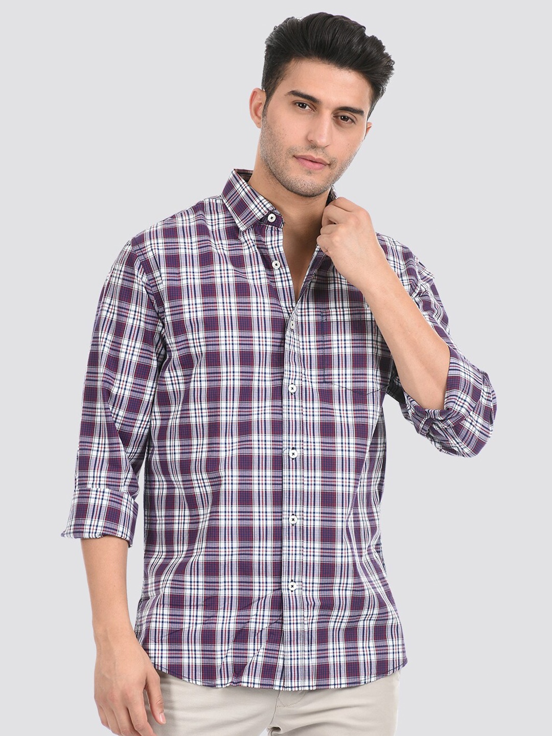 

LONDON FOG Men Purple Tartan Checks Checked Casual Shirt
