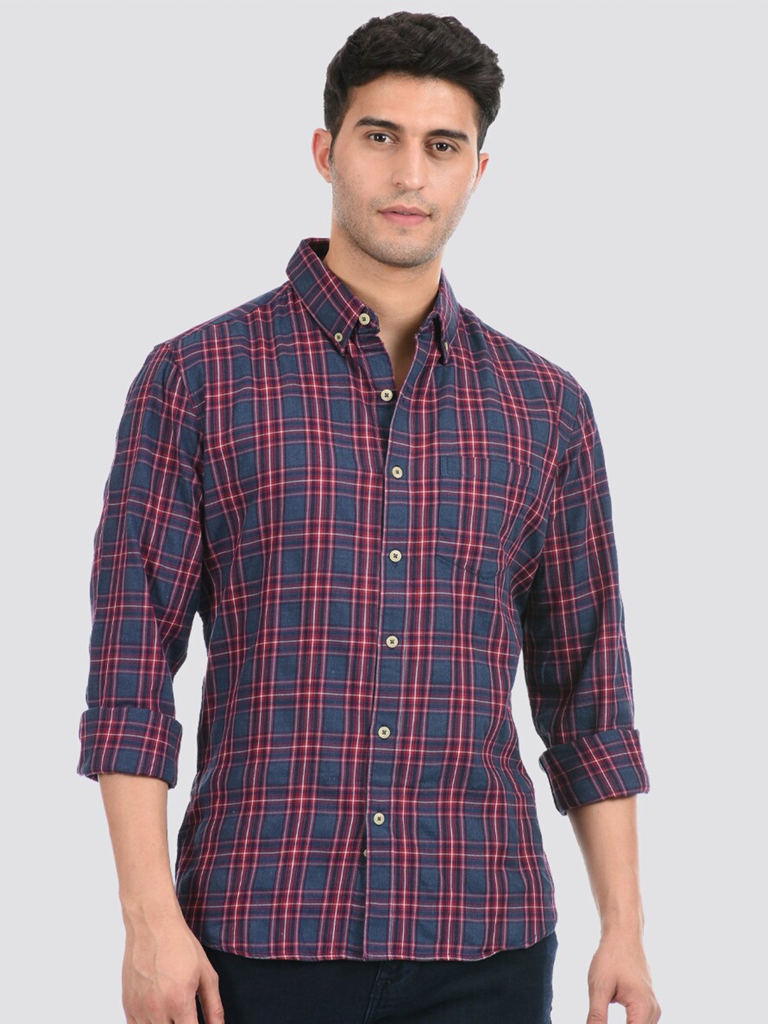 

LONDON FOG Men Blue Tartan Checks Checked Casual Shirt