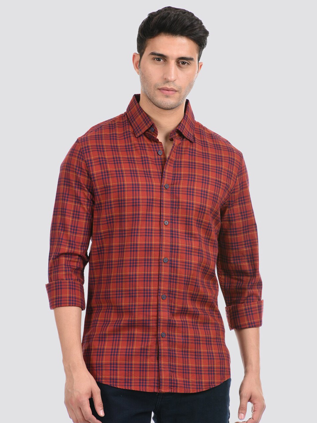 

LONDON FOG Men Red Tartan Checks Checked Casual Shirt